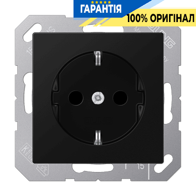Розетка з заземленням 16A 250V з захистом від дітей термопласт JUNG A1520BFKISWM чорний матовий