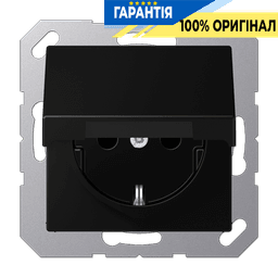 Розетка з заземленням 16A 250V з кришкою та безгвинтовими клемами JUNG A1520BFKLSWM чорний матовий