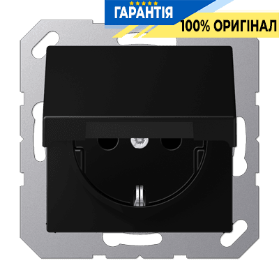 Розетка з заземленням 16A 250V з кришкою та безгвинтовими клемами JUNG A1520BFKLSWM чорний матовий