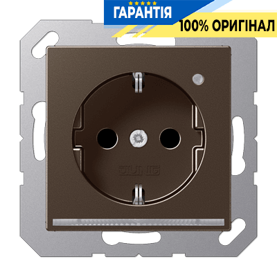 Розетка SCHUKO з LED підсвіткою, JUNG A1520-OMOLNW, колір мокко, з захистом та індикацією