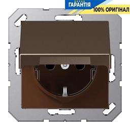 Розетка з заземленням 16A 250V з шторками та кришкою, пружинні клеми, JUNG A1520BFKIKLMO мокко