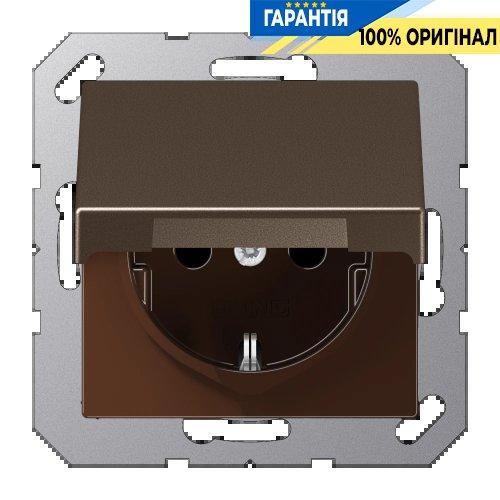 Розетка з заземленням 16A 250V з кришкою та гвинтовими клемами JUNG A1521BFKLMO мокко