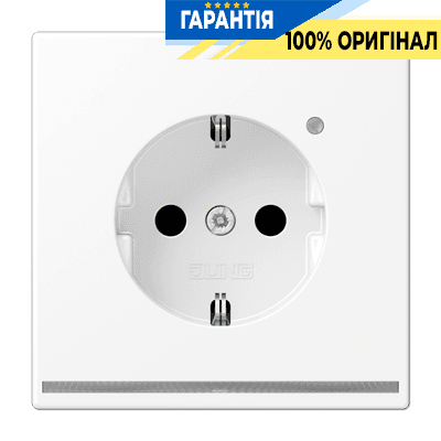 Розетка з заземленням, захисними шторками та підсвіткою JUNG LS1520-OWWMLNW білосніжно матова