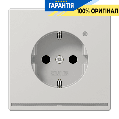 Розетка з заземленням, захисними шторками та підсвіткою JUNG LS1520-OLGLNW світло-сіра