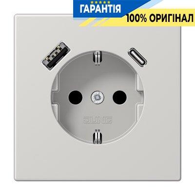 Розетка з з/к і USB тип A+USB тип C, Jung LS1520-15CALG світло-сірий