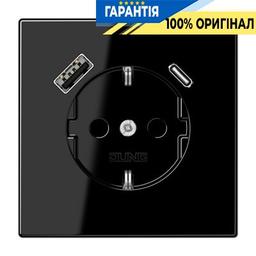Розетка з з/к і USB тип A+USB тип C, Jung LS1520-15CASW чорний