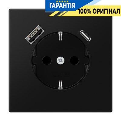 Розетка з з/к і USB тип A + USB тип C, Jung LS1520-15CASWM чорний графіт матовий