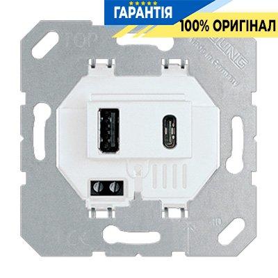 Механізм розетки USB Jung, зарядний пристрій, виходи A+Type C, 5V/DC, артикул - USB15CAWW