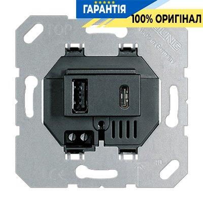 Механізм розетки USB Jung, зарядний пристрій, виходи A+Type C, 5V/DC, артикул - USB15CASW
