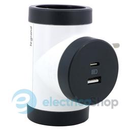 Блок ПРЕМІУМ поворотний 3х2К+З бокові розетки, з USB A+C колір Білий/Чорний