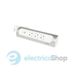Подовжувач КУТОВИЙ 3х2К+З розетки 16 А з USB A+C, з кабелем 1 м, алюміній, фарбований в колір Білий