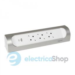 Подовжувач КУТОВИЙ 3х2К+З розетки 16 А, з USB A+C, без кабеля, алюміній, фарбований в колір Білий