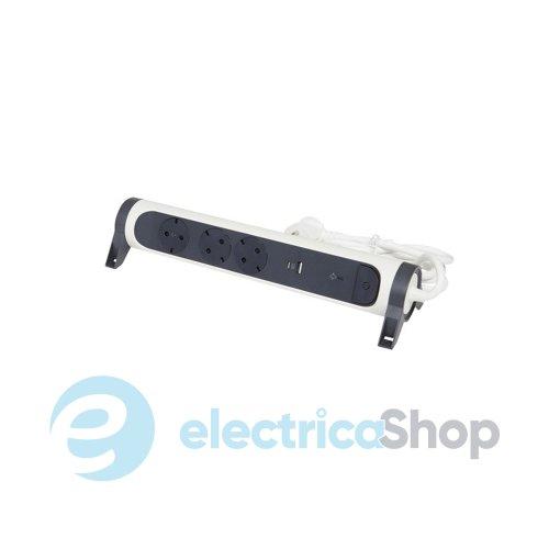 Подовжувач ПРЕМІУМ 3х2К+З розетки 16 А з USB A+C, із ПЗІП, з кабелем 1,5 м, колір Білий/Чорний
