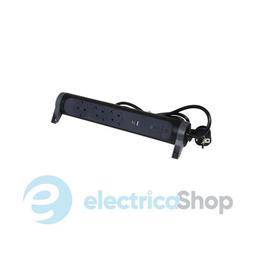 Подовжувач ПРЕМІУМ 3х2К+З розетки 16 А з USB A+C, із ПЗІП, з кабелем 1,5 м, колір Чорний