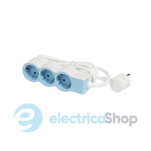 Подовжувач СТАНДАРТ 3х2К+З розетки, 16 А, з кабелем 1,5 м, колір Білий/Синій