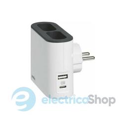 Блок КУТОВИЙ 2х2К бокові розетки 6А з USB A+C, колір Білий/Сірий