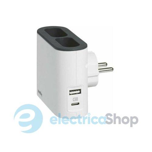 Блок КУТОВИЙ 2х2К бокові розетки 6А з USB A+C, колір Білий/Сірий