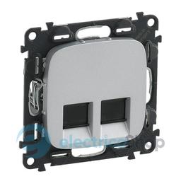 Розетка комп'ютерна подвійна RJ45 UTP 6 cat. Valena ALLURE 753943 алюміній