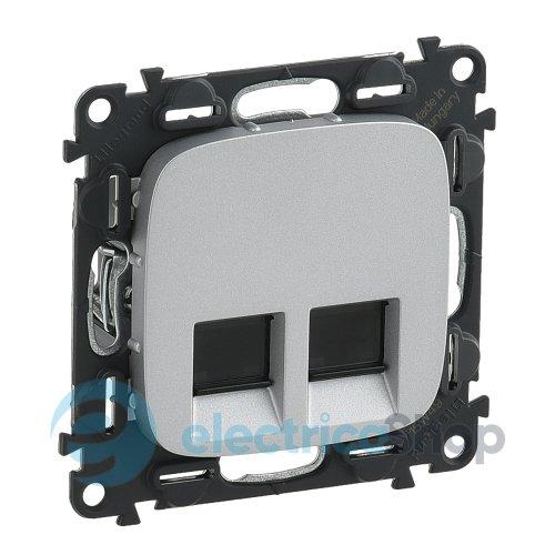 Розетка комп'ютерна подвійна RJ45 UTP 6 cat. Valena ALLURE 753943 алюміній