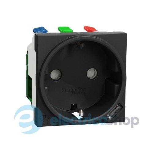 Розетка з з/к + USB C, 10,5 Вт, 2 модулі, New Unica NU301754, антрацит