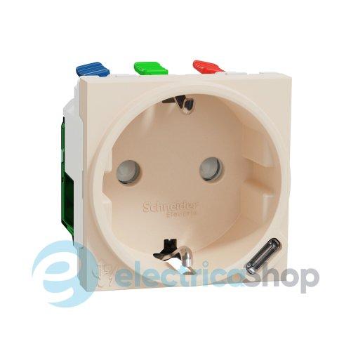 Розетка з з/к + USB C, 10,5 Вт, 2 модулі, New Unica NU301744, слонова кістка
