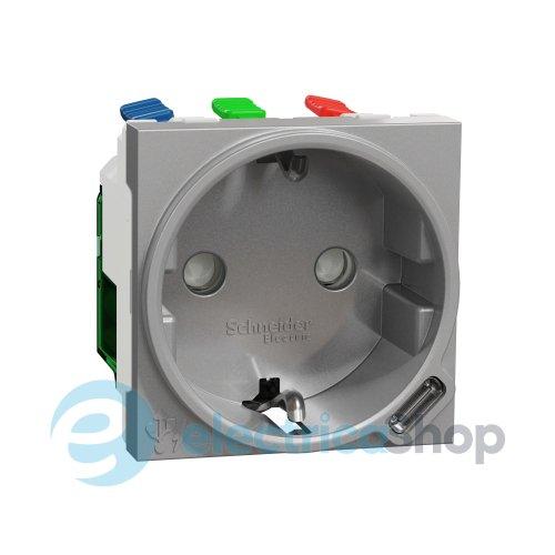 Розетка з з/к + USB C, 10,5 Вт, 2 модулі, New Unica NU301730, алюміній