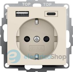 Розетка із захистом та USB Тип A/C, System 55 Gira 245901 кремовий