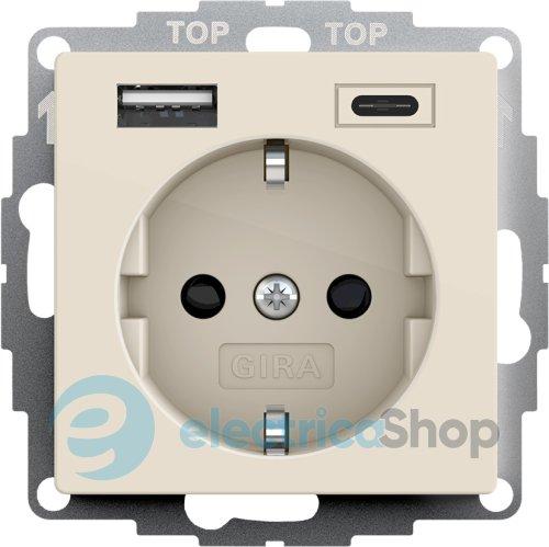 Розетка із захистом та USB Тип A/C, System 55 Gira 245901 кремовий