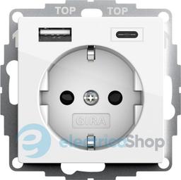 Розетка із захистом та USB Тип A/C, System 55 Gira 245903 білий глянсовий