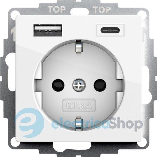 Розетка із захистом та USB Тип A/C, System 55 Gira 245903 білий глянсовий