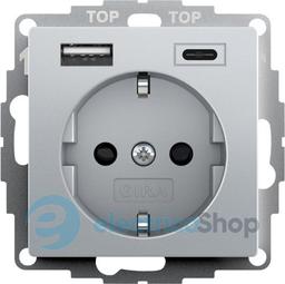 Розетка із захистом та USB Тип A/C, System 55 Gira 245926 під алюміній