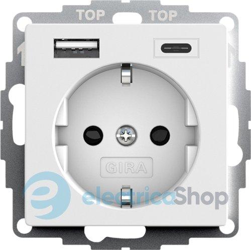Розетка із захистом та USB Тип A/C, System 55 Gira 245927 білий матовий