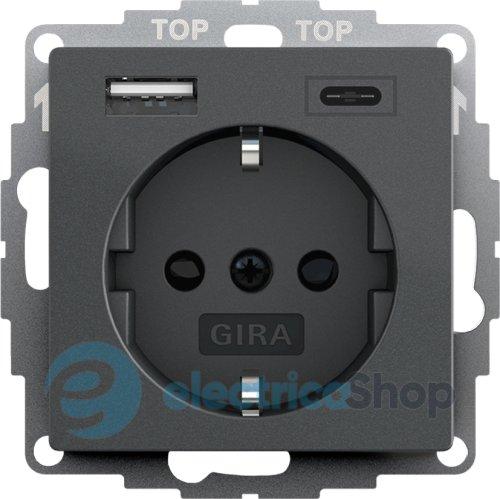 Розетка із захистом та USB Тип A/C, System 55 Gira 245928 антрацит