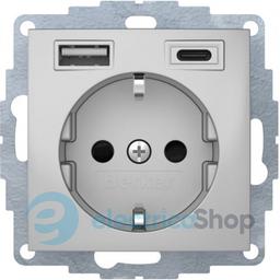 Розетка з з/к 16А/250В + 2хUSB A-С /3A Berker S.1 алюміній