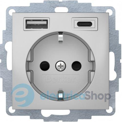 Розетка з з/к 16А/250В + 2хUSB A-С /3A Berker S.1 алюміній