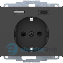 Розетка з з/к 16А/250В + 2хUSB A-С /3A Berker K.1 антрацит