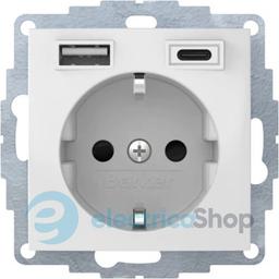 Розетка з з/к 16А/250В + 2хUSB A-С /3A Berker S.1 пол.білизна