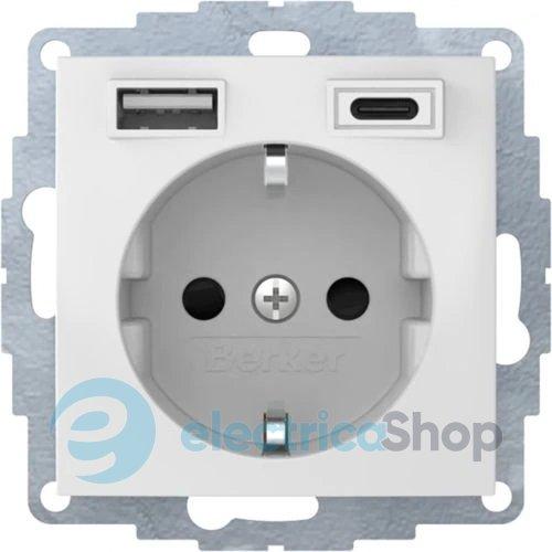 Розетка з з/к 16А/250В + 2хUSB A-С /3A Berker S.1 пол.білизна