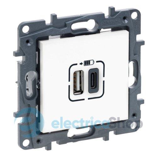 Розетка USB Тип А+C 12Вт+15Вт 5 В Legrand NILOE STEP 863140 колір білий
