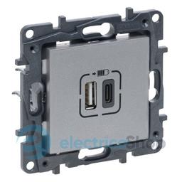 Розетка USB Тип А+C 12Вт+15Вт 5 В Legrand NILOE STEP 863340 колір алюміній