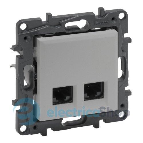 Розетка комп'ютерна 2XRJ45 CAT5e UTP Legrand NILOE STEP 863360 колір алюміній