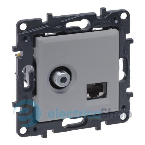 Розетка комбінована TV тип F та RJ45 CAT6 UTP Legrand NILOE STEP 863377 колір алюміній