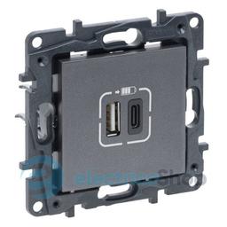Розетка USB Тип А+C 12Вт+15Вт 5 В Legrand NILOE STEP 863440 колір cталь