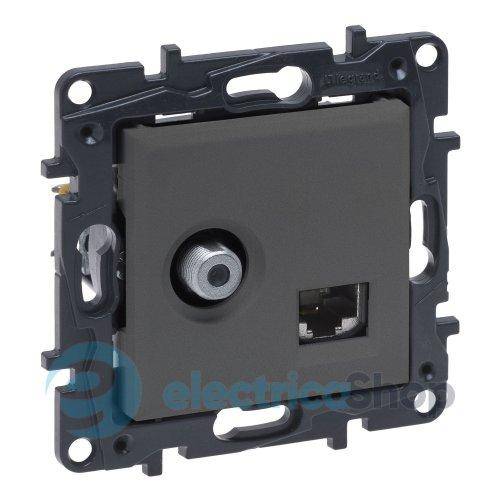 Розетка комбінована TV тип F та RJ45 CAT6 UTP Legrand NILOE STEP 863477 колір cталь