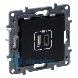 Розетка USB Тип А+C 12Вт+15Вт 5 В Legrand NILOE STEP 863540 колір чорний