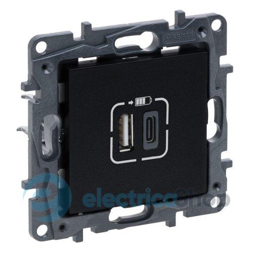 Розетка USB Тип А+C 12Вт+15Вт 5 В Legrand NILOE STEP 863540 колір чорний
