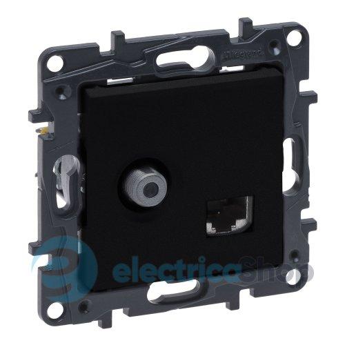 Розетка комбінована TV тип F та RJ45 CAT6 UTP Legrand NILOE STEP 863577 колір чорний