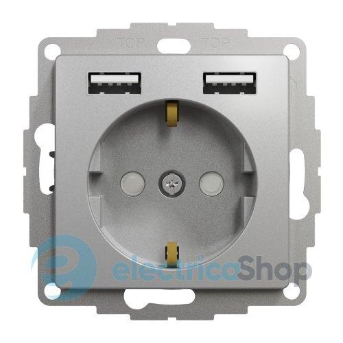 Розетка з заземленням + 2 USB тип А SE Sedna Design SDD113052 алюміній