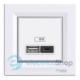 USB розетка А+С, 3 А, 45 Вт, біла, Asfora, Schneider Electric, EPH2700421 білий