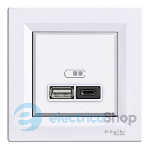 USB розетка А+С, 3 А, 45 Вт, біла, Asfora, Schneider Electric, EPH2700421 білий